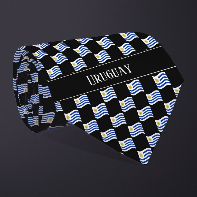 Wavy Uruguay Flag Pattern  Neck Tie (Creator Uploaded)