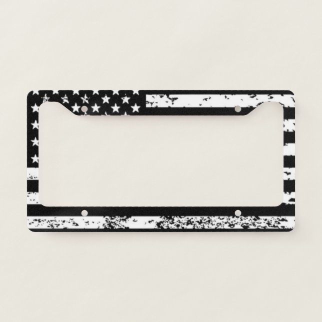 Wavy US Flag - Black American Flag License Plate Frame (Front)