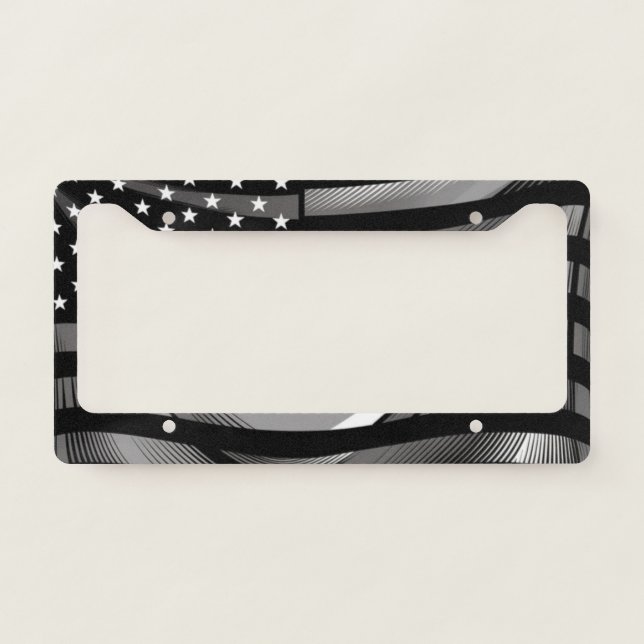 Wavy US Flag - Black American Flag License Plate Frame (Front)