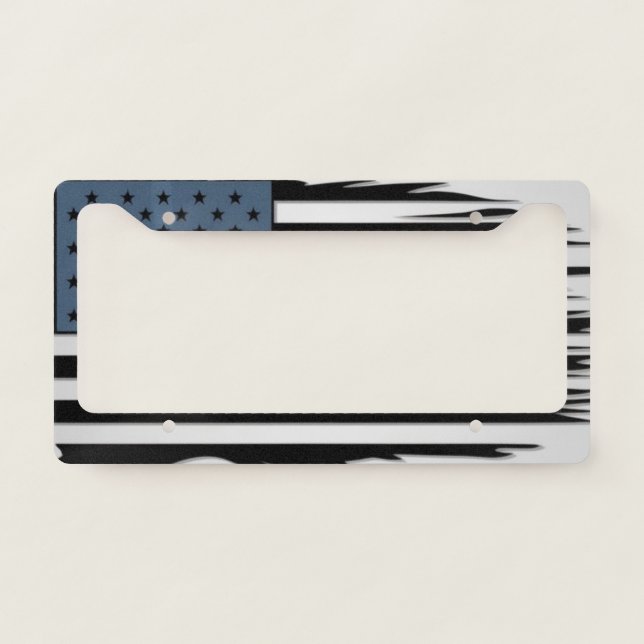 Wavy US Flag - Black American Flag License Plate Frame (Front)