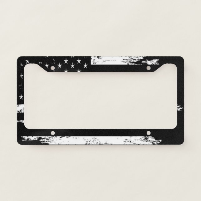 Wavy US Flag - Black American Flag License Plate Frame (Front)