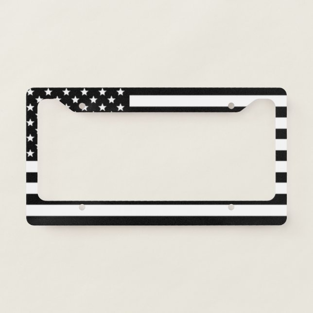 Wavy US Flag - Black American Flag License Plate Frame (Front)