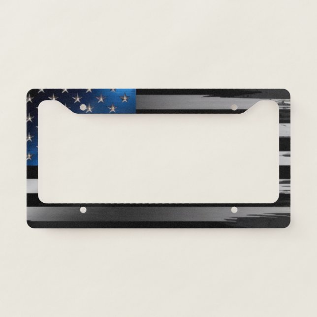 Wavy US Flag - Black American Flag License Plate Frame (Front)