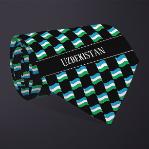 Wavy Uzbekistan Flag Pattern Neck Tie