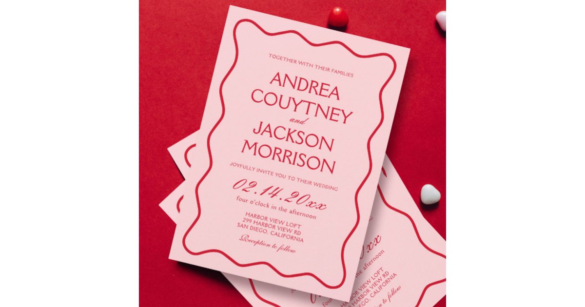 Wavy Valentine Red and Pink Wedding Invitation | Zazzle