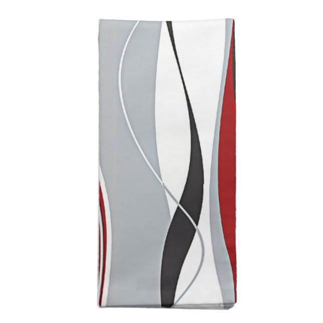 Wavy Vertical Stripes Red Black White & Grey Cloth Napkin (Folded)