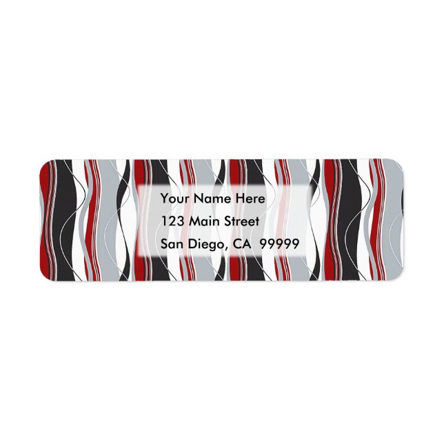 Wavy Vertical Stripes Red Black White & Grey Label (Front)