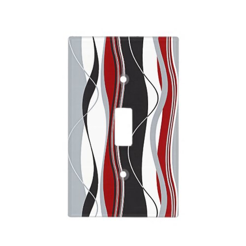 Wavy Vertical Stripes Red Black White  Grey Light Switch Cover