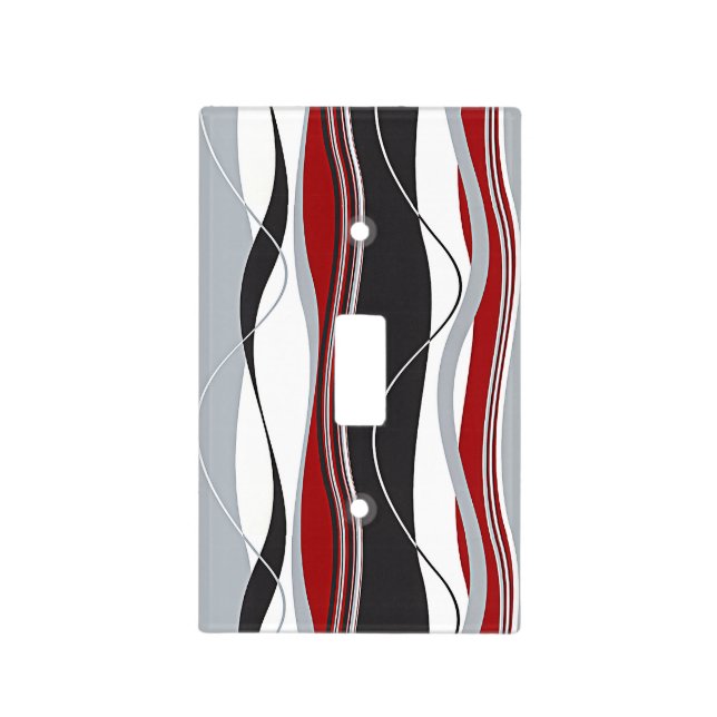Wavy Vertical Stripes Red Black White & Grey Light Switch Cover (Front)