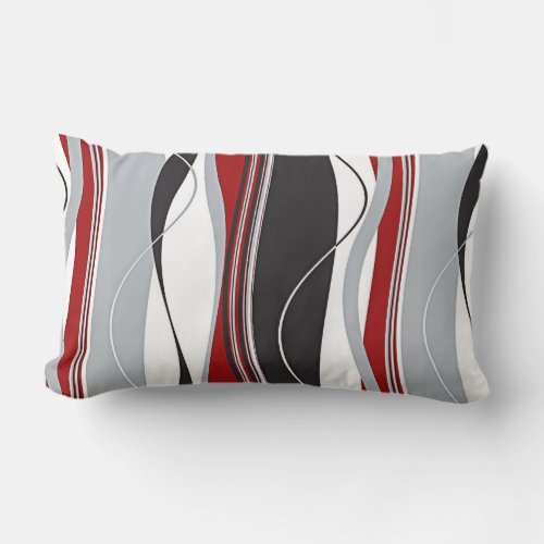 Wavy Vertical Stripes Red Black White  Grey Lumbar Pillow