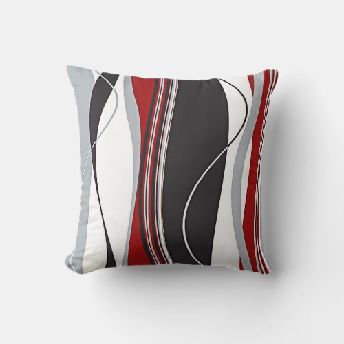 Wavy Vertical Stripes Red Black White  Grey Throw Pillow
