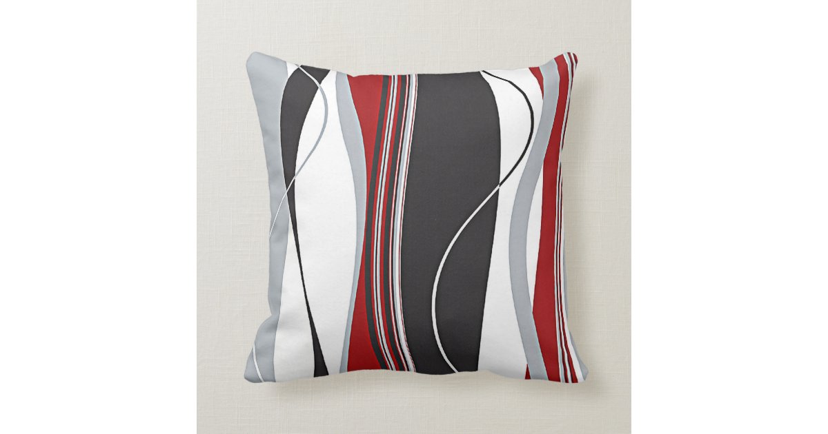 Wavy Vertical Stripes Red Black White & Grey Throw Pillow Zazzle