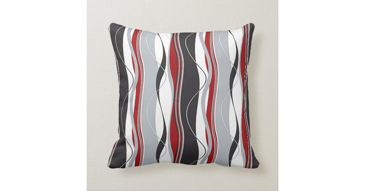 Wavy Vertical Stripes Red Black White & Grey Throw Pillow Zazzle
