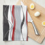 Wavy Vertical Stripes Red Black White & Grey Towel