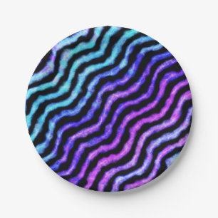 wavy watercolor - cyan and purple : paper plates