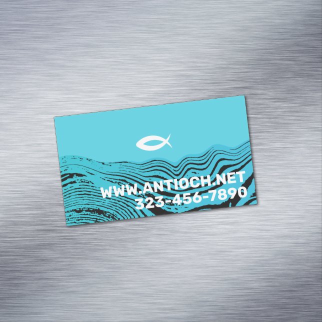 Wavy Waters Jesus Fish Business Card Magnet (In Situ)