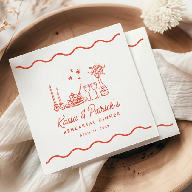 Wavy Whimsical Italian Doodle Rehearsal Dinner Napkins (Creator Uploaded)