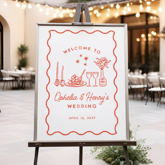 Wavy Whimsical Italian Doodle Wedding Welcome Sign (Creator Uploaded)