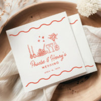 Wavy Whimsical Italian Pasta Doodle Wedding Napkins