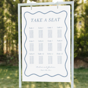 Wavy White and Dusty Blue Wedding Seating Chart Foam Board