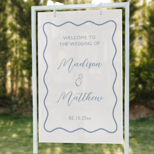 Wavy White and Dusty Blue Wedding Welcome Acrylic Sign