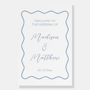 Wavy White and Dusty Blue Wedding Welcome Foam Board