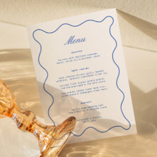 Wavy White and Navy Blue Wedding Menu