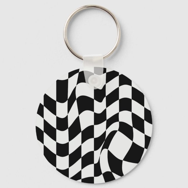 Wavy White over black modern pattern  Keychain (Front)
