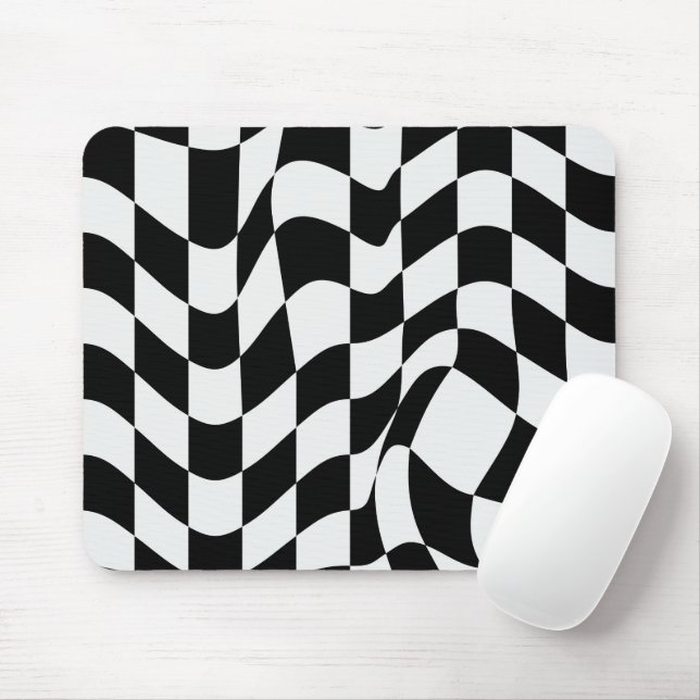 Wavy White over black modern pattern  Mouse Pad (With Mouse)