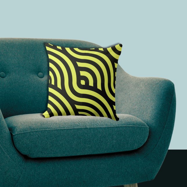 Wavy Yellow & Black Stripes Pattern  Throw Pillow (Wavy Yellow & Black Stripes Pattern Throw Pillow)