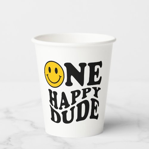 Wavy Yellow Preppy Smile One Happy Dude Paper Cups