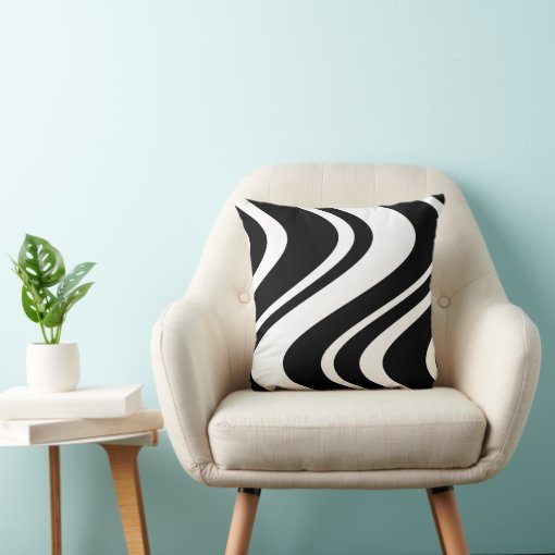 Wavy Zebra Stripe Pillow black and white Zazzle