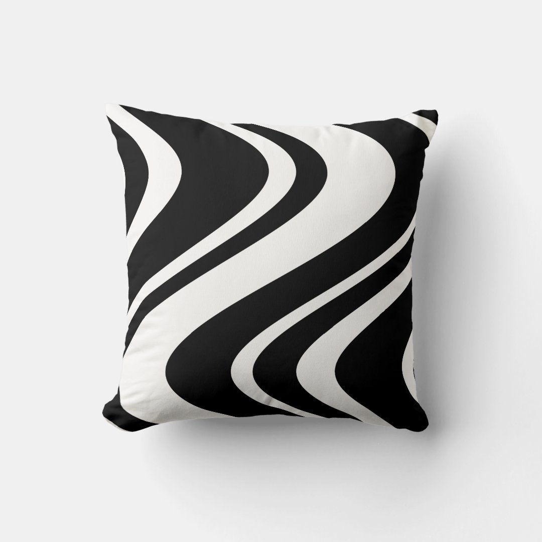 Wavy Zebra Stripe Pillow black and white Zazzle