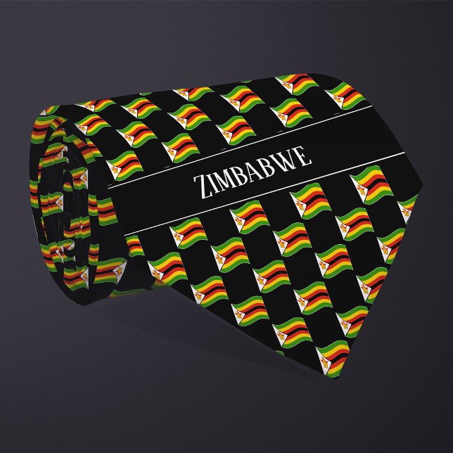 Wavy Zimbabwe Flag Pattern  Neck Tie (Creator Uploaded)