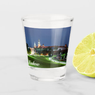 Wawel castle at night in Krakow, Poland Shot Glass