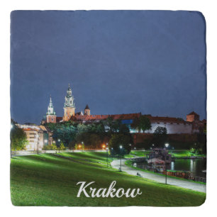 Wawel castle at night in Krakow, Poland Trivet