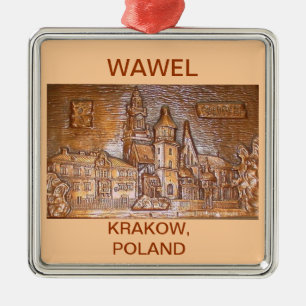 WAWEL CASTLE KRAKOW POLAND ON TAN BACKGROUND METAL ORNAMENT