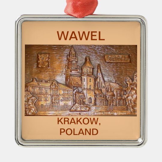 WAWEL CASTLE KRAKOW POLAND ON TAN BACKGROUND METAL ORNAMENT