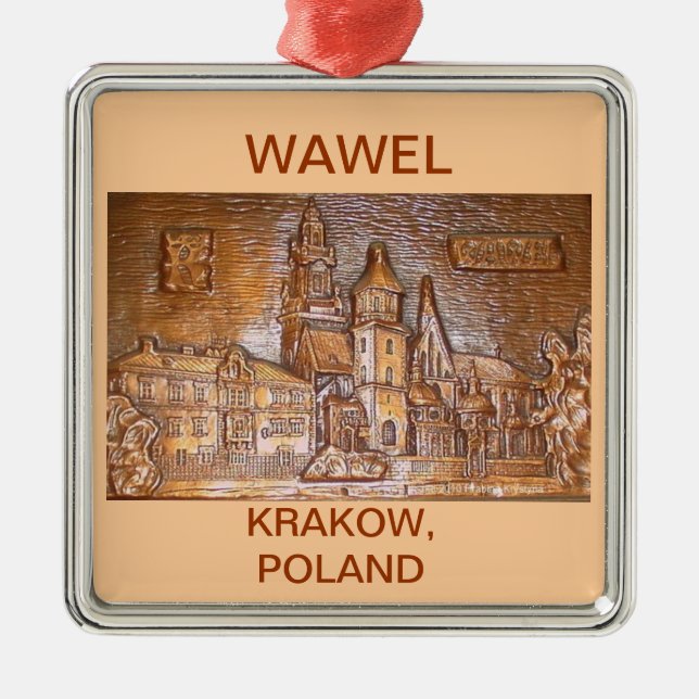 WAWEL CASTLE KRAKOW POLAND ON TAN BACKGROUND METAL ORNAMENT (Front)