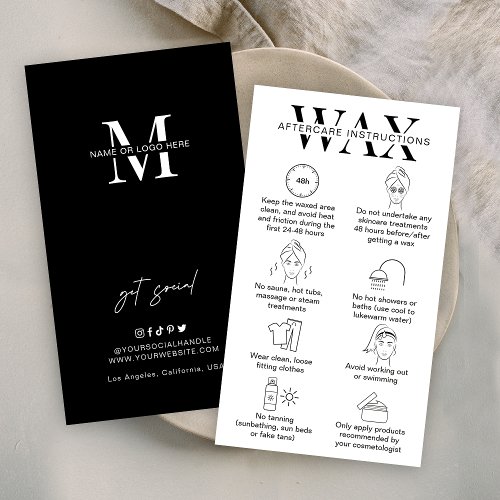 Wax Aftercare Instructions Guide Minimalist Logo Business Card