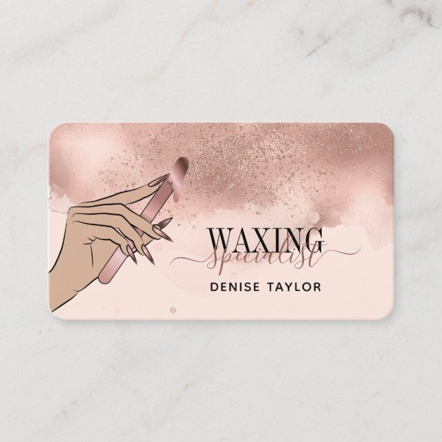 wax blush pink woman hand waxing technician  busin business card (Front)