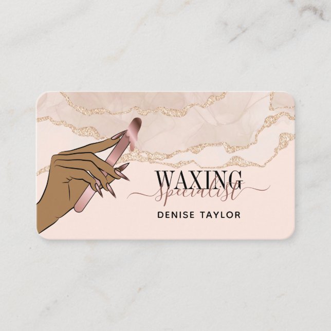 wax blush pink woman hand waxing technician  business card (Front)