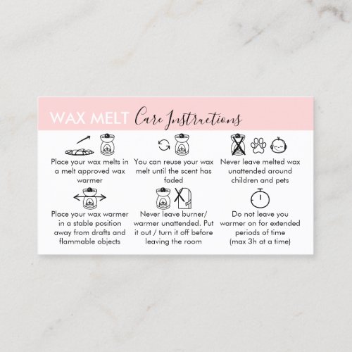 Wax Melt Care Instructions Business Card