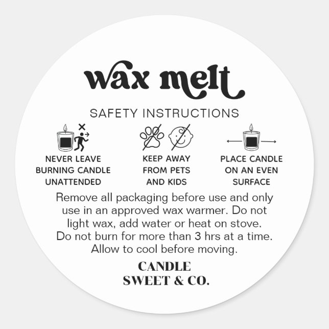 Wax Melt Warning |  Candle Burning Instructions Classic Round Sticker (Front)