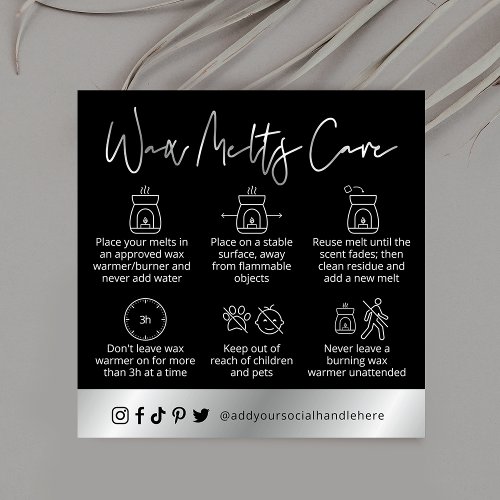 Wax Melts Safety Guide Black  Silver Logo Square Business Card