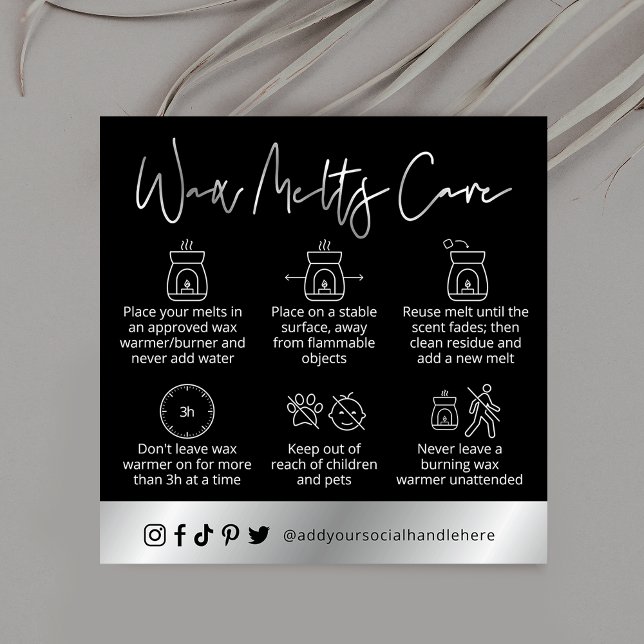 Wax Melts Safety Guide Black & Silver Logo Square Business Card (Creator Uploaded)