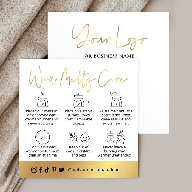 Wax Melts Safety Guide White & Gold Logo Card