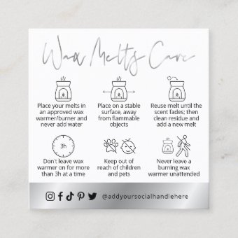 Wax Melts Safety Guide White & Silver Logo Card Zazzle