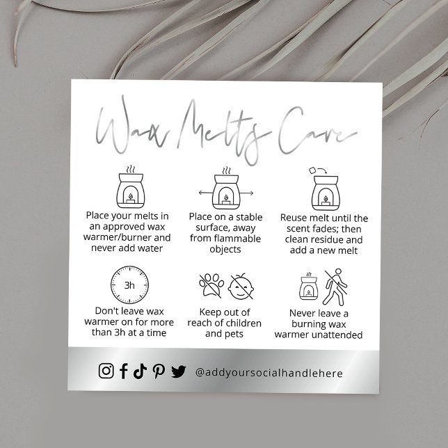 Wax Melts Safety Guide White & Silver Logo Card (Creator Uploaded)