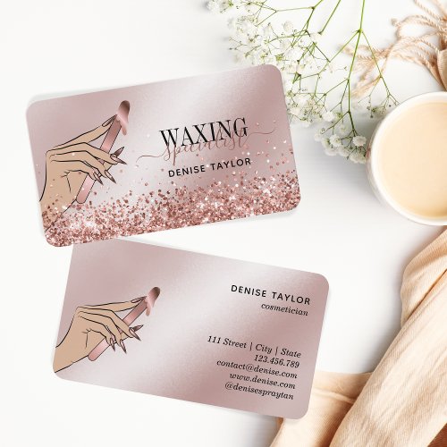 wax rose gold woman hand waxing technician business card